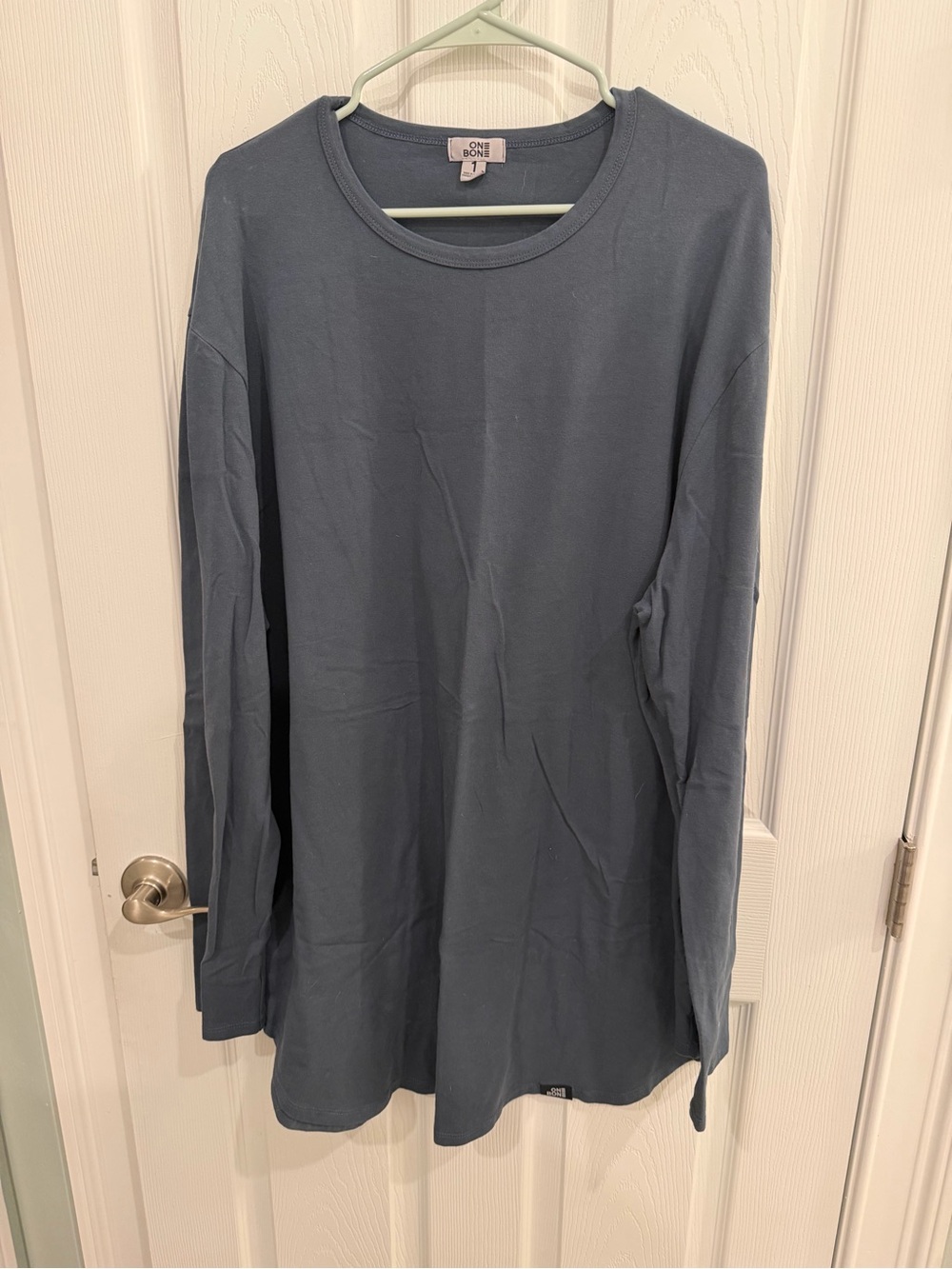 One Bone - Men's Long Sleeve Crew Neck Shirt - Slate Blue - XXL